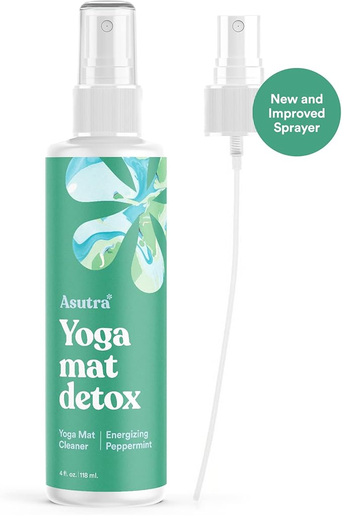 ASUTRA Yoga Mat Cleaner Spray (Energizing Peppermint), 4 fl oz - No Slippery Residue, Organic Essential Oils, Deep-Cleansing for Fitness Gear & Gym Equipment, Microfiber Towel Included-GravixFit