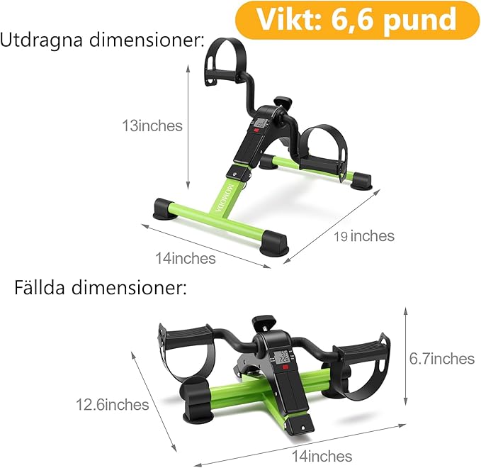 Pedal Exerciser Desk Exercise Bike Leg and Arm Bike with LCD Monitor Foldable (black/green)