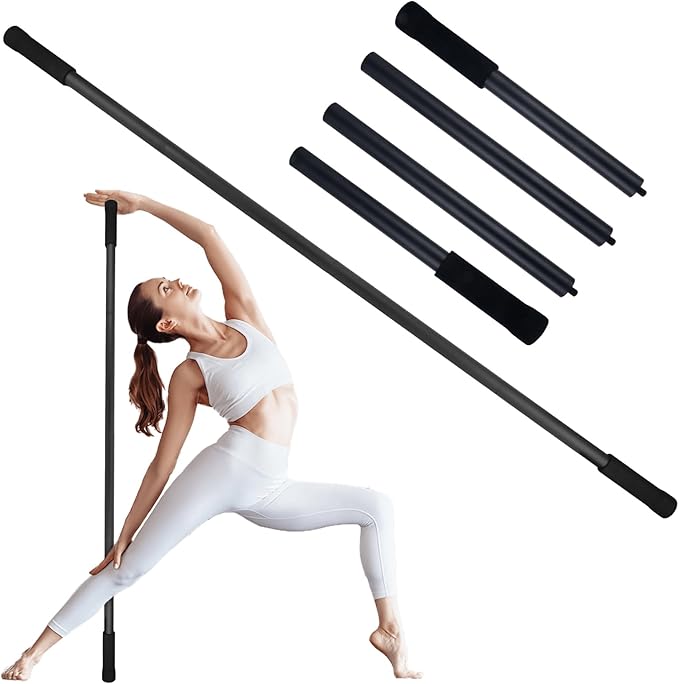 Yoga Stick 5ft Mobility Stick, Sturdy Steel Exercise Bar Adjustable Stretching Stick for Mobility, Training, Flexibility and Balance, Versatile Stretch Bar with 4 Steel Rods & Foam Handles-GravixFit