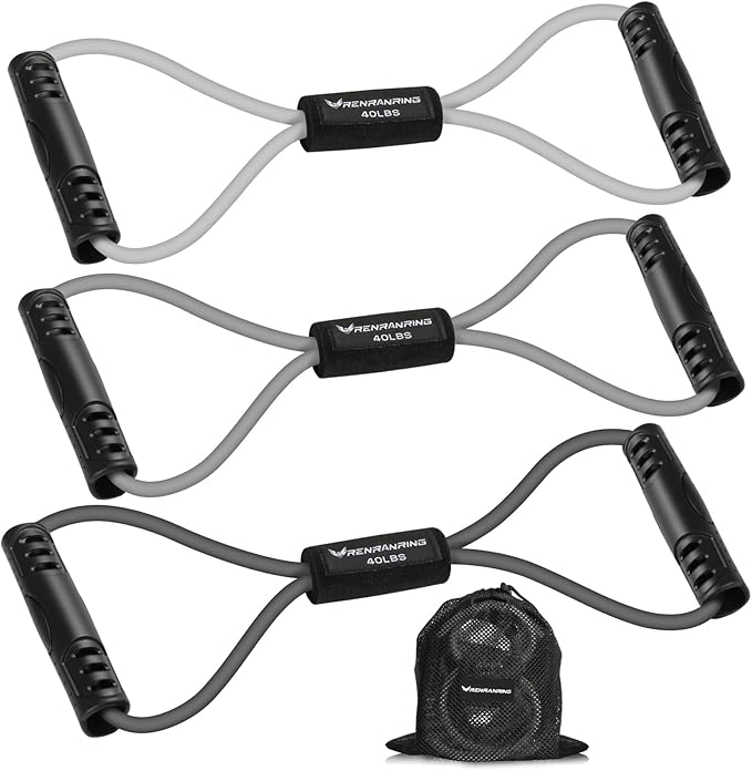 Figure 8 Fitness Resistance Bands with Handles - Exercise Tube Band Set of 3 for Arm and Shoulder Stretch, Rope 8 Word Elastic for Women and Men-GravixFit