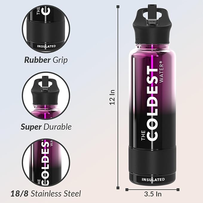 Coldest Insulated Water Bottle with Straw Lid - Stainless Steel Metal Insulated Bottle for Men & Women (Violet Nova, 40 oz)-GravixFit