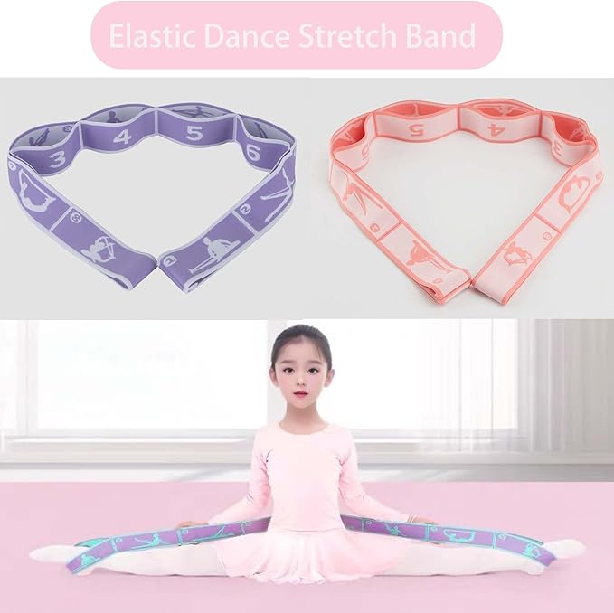 2pcs Stretch Strap for Kids,Elastic Yoga Stretching Strap with Loops, Multi-Loop Adjustable Exercise Stretching Bands，Stretching Resistance Ballet Bands for Dance, Latin, Gymnastics Exercis -8Loops-GravixFit