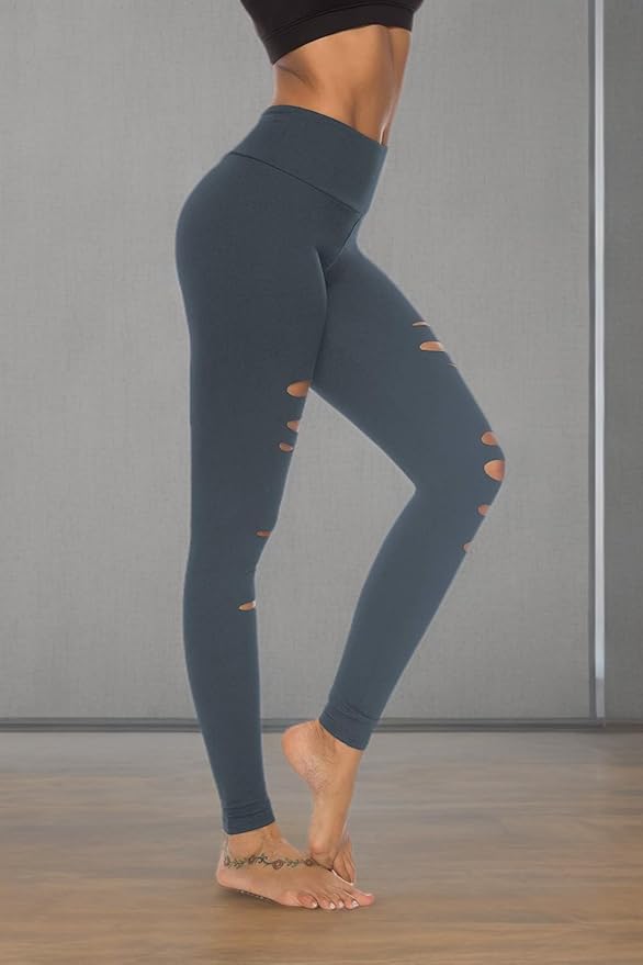 DIBAOLONG Womens High Waist Yoga Pants Cutout Ripped Tummy Control Workout Running Yoga Skinny Leggings-GravixFit