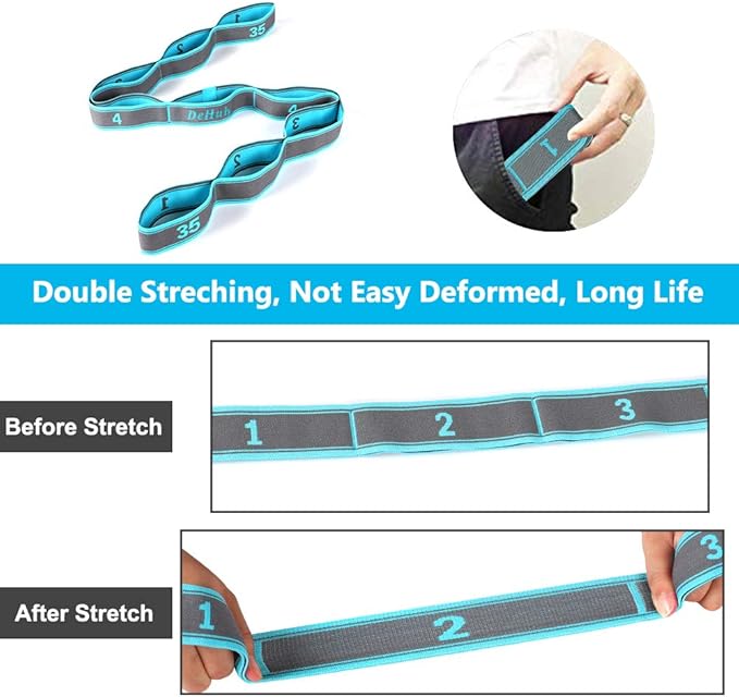 Stretch Strap, Elastic Yoga Stretching Strap, Multi-Loop for Physical Therapy, Pilates, Yoga, Dance & Gymnastics Exercise and Flexible Pilates Stretch Band-GravixFit