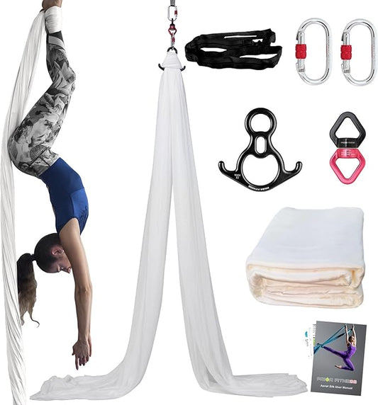 PRIOR FITNESS Aerial Silks Kit Colorful 9/15/20 Yards 40D Nylon Fabric Hammock Set With Hardware & Guide for All Levels Of Aerial Yoga Practice and Acrobatic Flying For Adults Aerial silk-GravixFit