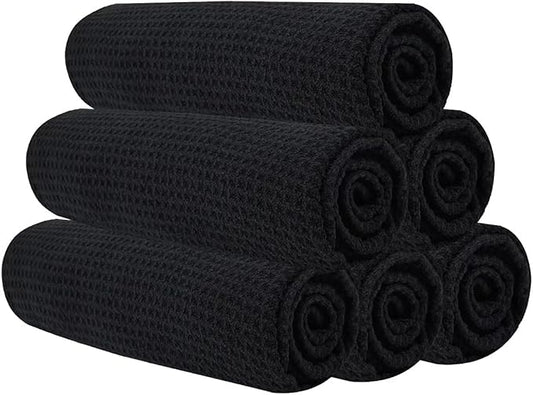 Microfiber Gym Towels for Working Out, Quickly Dry Yoga Towels for Men & Women Tennis, 16 Inch x 27 Inch, 6 Pack, Black-GravixFit