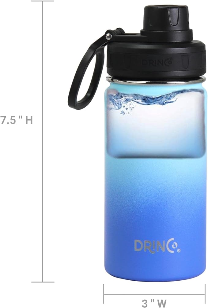 DRINCO Stainless Steel Water Bottle Spout Lid Vacuum Insulated Double Wall Water Bottle Wide Mouth (40oz 32oz 22oz 18oz 14oz) Leak Proof Keeps Cold or Hot (14 oz, 14oz Morning Sky Blue)-GravixFit