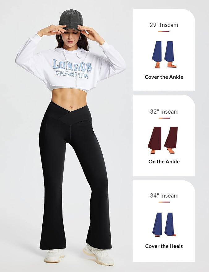 baleaf Women's V Crossover Flare Leggings with Pockets Yoga Pants High Waist Casual Workout Gym Bell Bottom Leggings-GravixFit