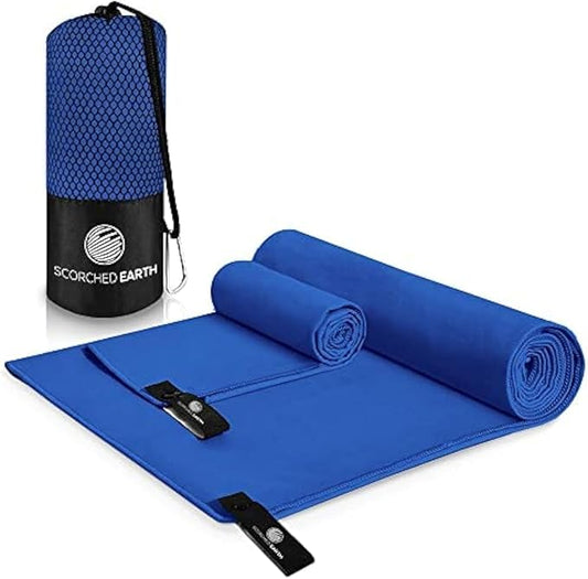 ScorchedEarth Microfiber Travel & Sports Towel Set (Royal Blue) - XL Set (39x70.5 & 12x24)-GravixFit