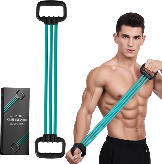 6-Pipe Chest Expander & Shoulder Stretcher - Adjustable Detachable Resistance Tubes for Home Gym, Rehab, Strength Training + Easy Workout Guide (Men/Women)-GravixFit