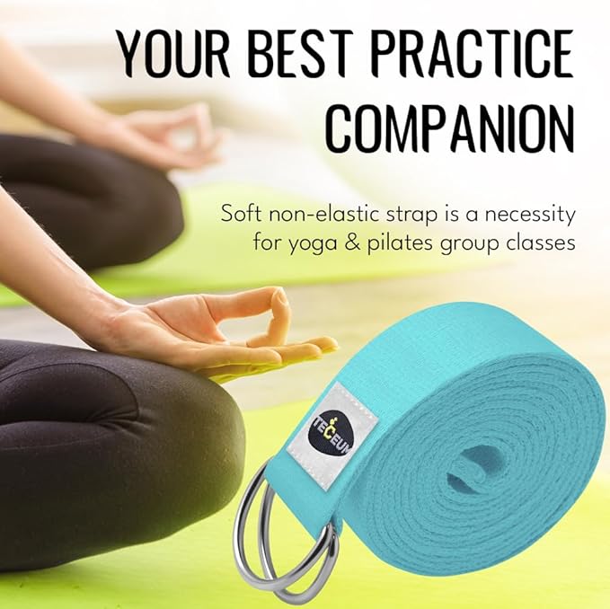 TECEUM Yoga Strap & Mat Strap – 2 IN 1 – Cotton – 6 ft 8 ft 10 ft (30+ colors) – Adjustable Non-Slip Belt for Yoga, Pilates, Stretching, Physical Therapy, Fitness & Home Workout – For Carrying Mats-GravixFit