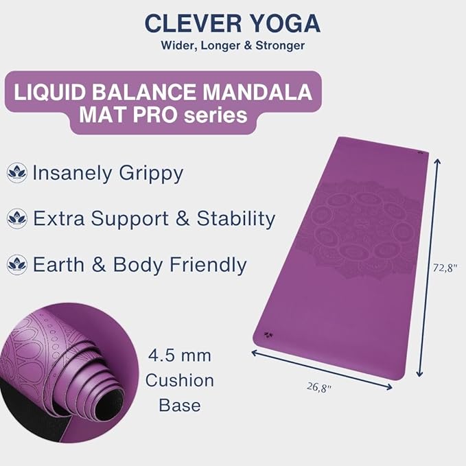 Clever Yoga Liquid Balance Thick Yoga Mat - Pro Exercise Yoga Mat with Non-Slip Surface for Home Gym, Earth-Friendly & Recyclable Pilates and Workout Pad Women & Men, 4.5 mm-GravixFit