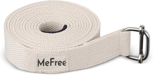 MeFree Organic Cotton Workouts Unisex Yoga Straps Belt - Exercise & Fitness for Stretching all Asanas - Strong Strap with Metal Sliding Bar Buckle-GravixFit