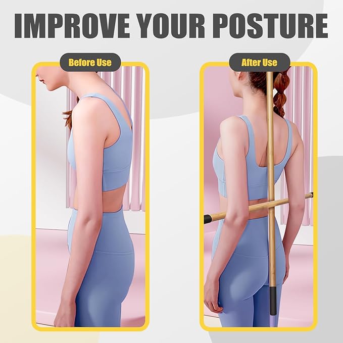 Bamboo Stretch Yoga Stick, 5ft/149 cm, Flexibility Stick for Physical Therapy, Premium Yoga Dowel with Super Sturdy Rubber Handle Ends, Exercise Bar for Posture Corrector-GravixFit