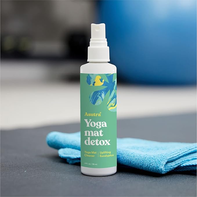 ASUTRA Yoga Mat Cleaner Spray (Uplifting Eucalyptus), 4 fl oz - No Slippery Residue, Organic Essential Oils, Deep-Cleansing for Fitness Gear & Gym Equipment, Microfiber Towel Included-GravixFit