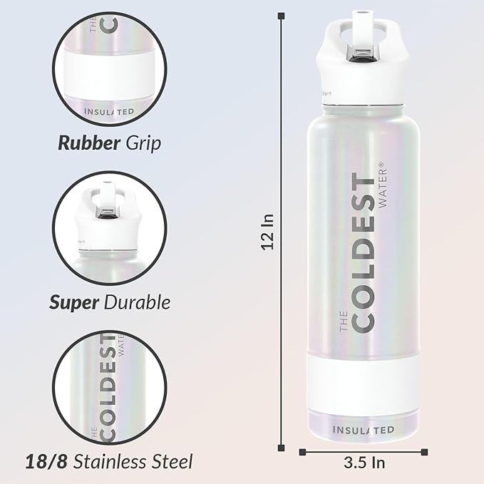 Coldest Insulated Water Bottle with Straw Lid - Stainless Steel Metal Insulated Bottle for Men & Women (Cosmic Ice Glitter, 40 oz)-GravixFit