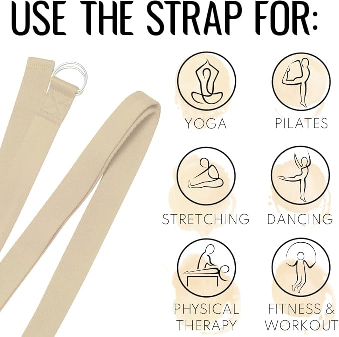 TECEUM Yoga Strap & Mat Strap – 2 IN 1 – Cotton – 6 ft 8 ft 10 ft (30+ colors) – Adjustable Non-Slip Belt for Yoga, Pilates, Stretching, Physical Therapy, Fitness & Home Workout – For Carrying Mats-GravixFit