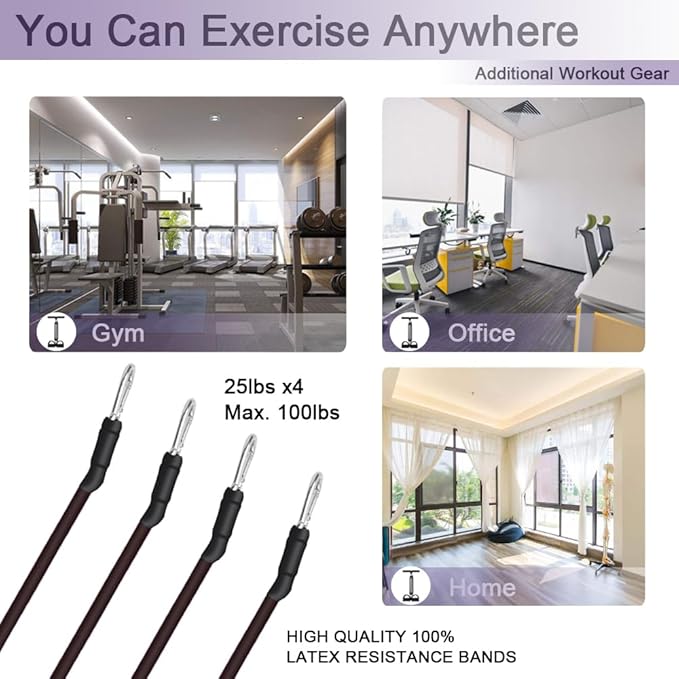 Pedal Resistance Band, 4-Tube Elastic Pull Rope, Sit-up Equipment, Yoga Strap Bodybuilding Expander, Exercise Bands, Fitness Equipment for Abdomen, Waist, Arm, Leg Stretching Slimming Training-GravixFit