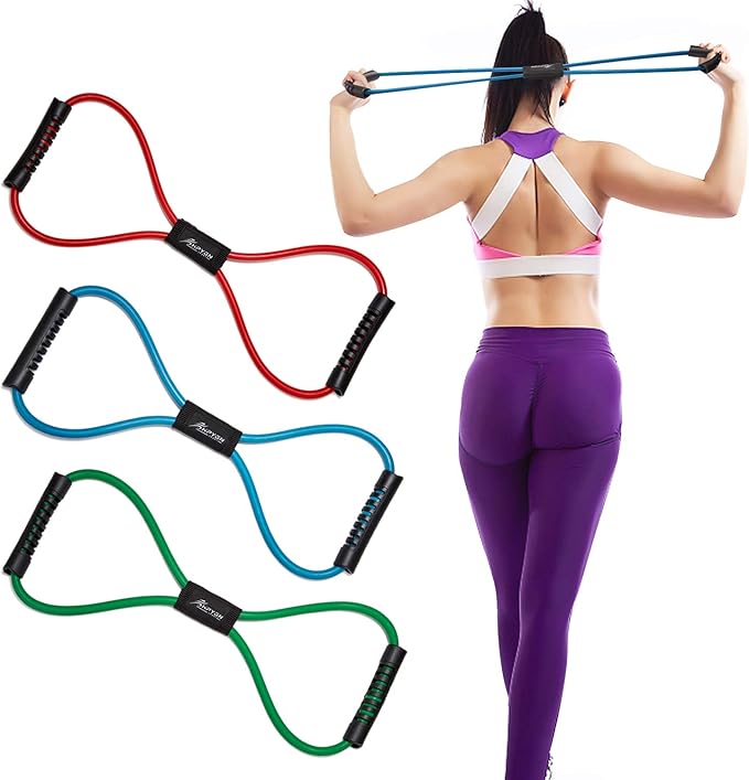 HPYGN Resistance Bands, Figure 8 Exercise Bands for Women Men, 8 Shaped Resistance Bands for Arms, Chest Expander, Yoga Gym Fitness Pulling Rope 8 Word Elastic for Exercise Muscle Training Tubing-GravixFit