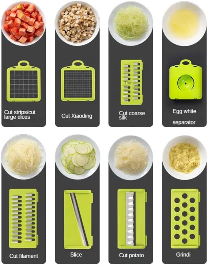 16-in-1 Ultimate Vegetable Chopper & Mandoline Slicer – Multi-Blade Food Dicer, Spiralizer, Grater & Cutter with Container – Kitchen Gadget for Fruits, Veggies, Cheese – Black & Green-GravixFit