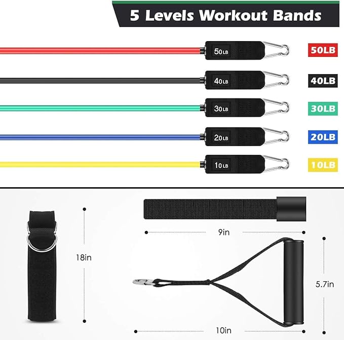 WHATAFIT Resistance Bands, Exercise Bands，Resistance Bands for Working Out, Work Out Bands with Handles for Men and Women Fitness, Strength Training Home Gym Equipment-GravixFit