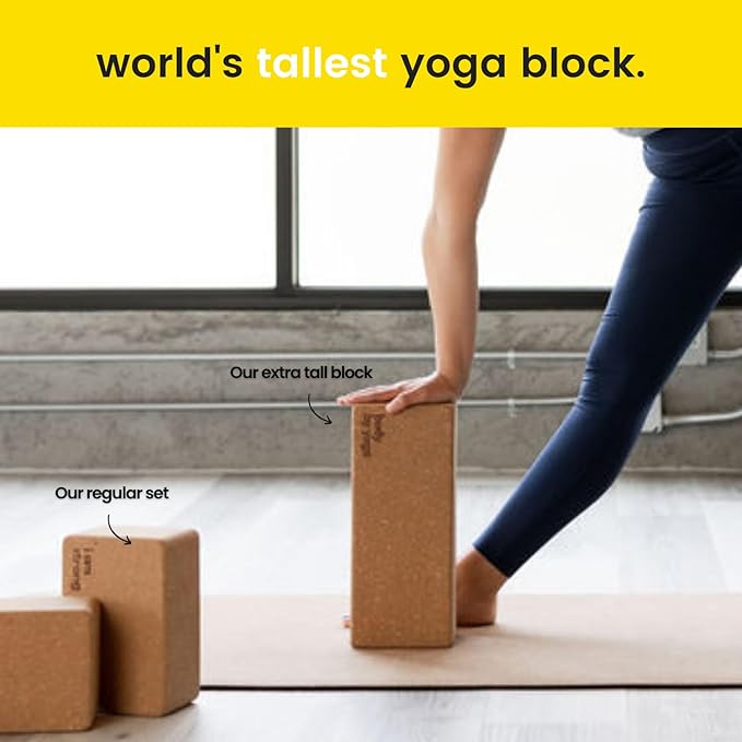 Premium Cork Yoga Blocks - Extra Large Yoga Block 2-Pack or Extra Tall 1-Pack for Inflexible Yogis | Natural, High-Density Cork for Superior Support & Stability | Optional Yoga Strap & Gift Box-GravixFit