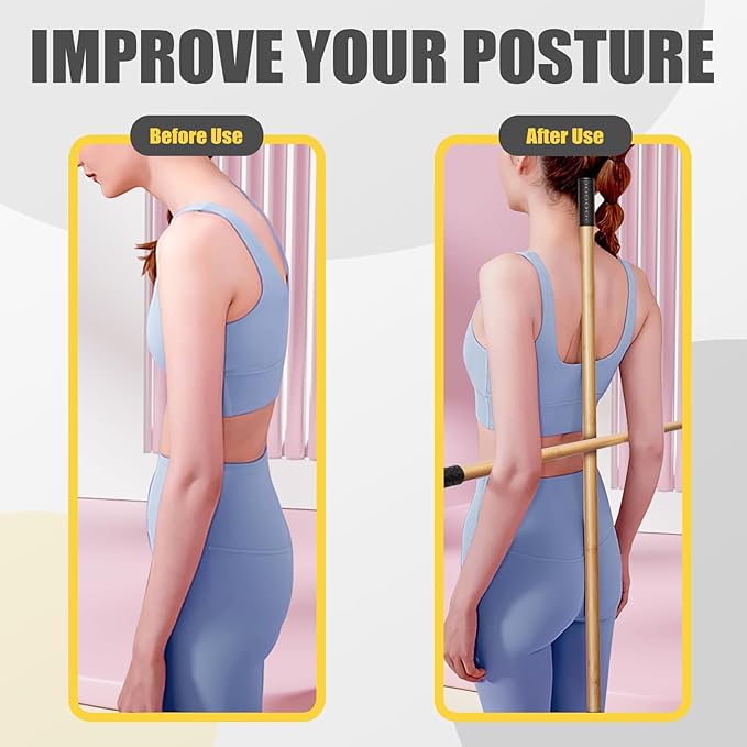 Bamboo Stretch Yoga Stick, 5ft/149 cm, Flexibility Stick for Physical Therapy, Premium Yoga Dowel with Super Sturdy Rubber Handle Ends, Exercise Bar for Posture Corrector-GravixFit