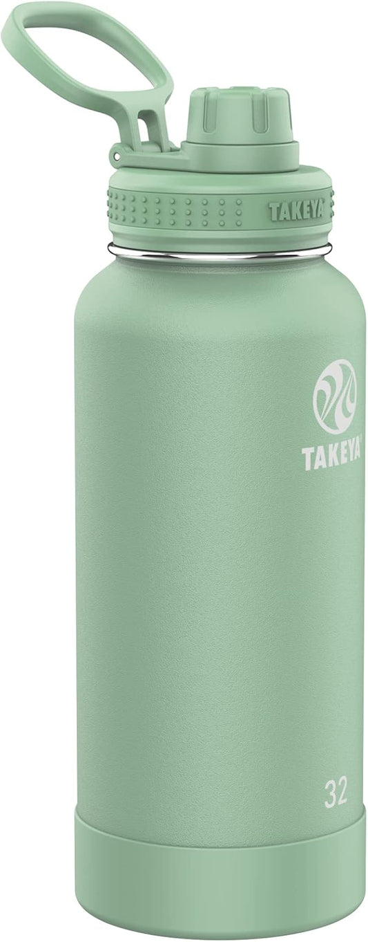 Takeya Actives Water Bottle with Spout Lid - Bottle with Double Stainless Steel Insulation - Dishwasher Safe & BPA-Free - Bottle with Spout Lid & Removable Bumper - 32 oz, Cucumber-GravixFit