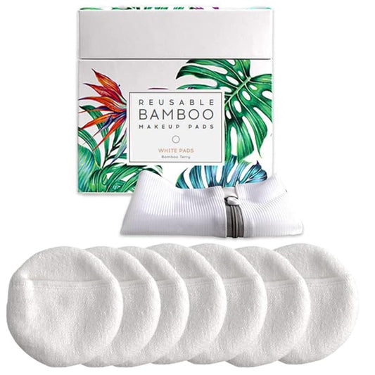 Luxury Bamboo Reusable Makeup Remover Pads, USA Brand (14 Pack), Four Layer Face Pads with Pocket - Reusable Bamboo Face Pads - Eco-Conscious Makeup Remover Pads - Includes Mesh Washing Bag (White)-GravixFit