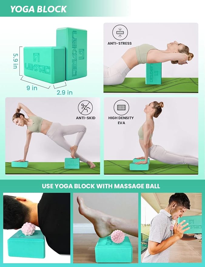 Yoga Wheel Set 9 in 1, Yoga Starter Kit for Beginner, Back Roller for Pain Relief & Deep Tissue Massage, Stretching, Improving Backbends, Size 13''-GravixFit