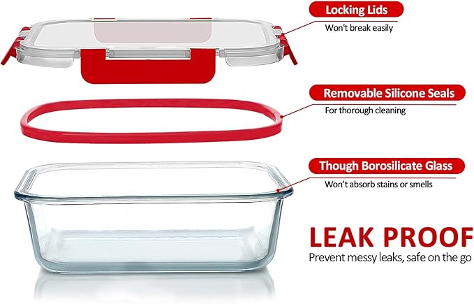 M MCIRCO 24-Piece Glass Food Storage Containers with Locking Lids,Glass Meal Prep Containers Set - Airtight Lunch Containers, Microwave, Oven, Freezer and Dishwasher, Red-GravixFit