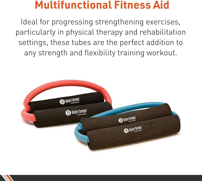 Body Sport Loop Tubing , Resistance Band with Foam Pad Handles for Strength Training and Rehabilitation-GravixFit