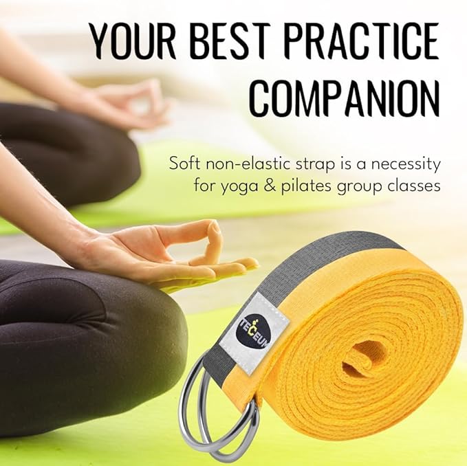 TECEUM Yoga Strap & Mat Strap – 2 IN 1 – Cotton – 6 ft 8 ft 10 ft (30+ colors) – Adjustable Non-Slip Belt for Yoga, Pilates, Stretching, Physical Therapy, Fitness & Home Workout – For Carrying Mats-GravixFit