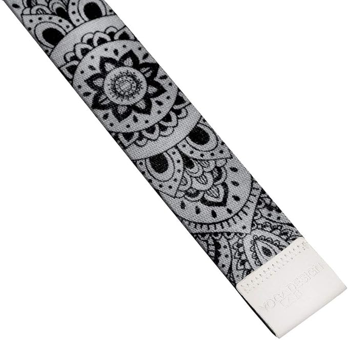 YOGA DESIGN LAB | The Yoga Strap | Luxurious, Extra Long, Super Soft, Eco Printed | Studio Quality, Adjustable | Safely Stretch Further and Hold Longer | 8 ft Long (Mandala Black, 8ft)-GravixFit