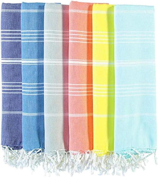 HAVLULAND Set of 6 Turkish Beach Towel Oversized 72"x40" - Sand Free Beach Towels, Lightweight Turkish Towels for Beach, Bath, Pool, Vacation Accessories - Bulk Set-GravixFit