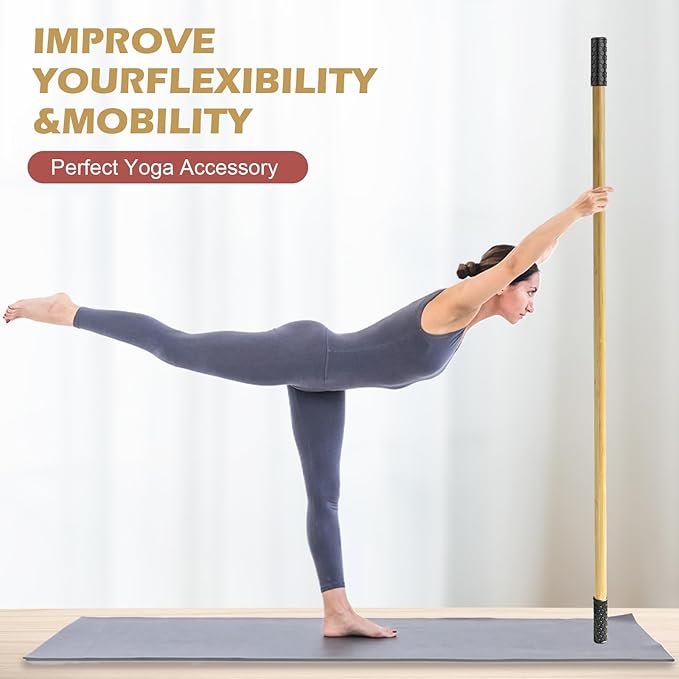 5ft Yoga Stick from Natural Bamboo - Non-Slip Handle Stretching Stick for Mobility,Versatile Exercise Tool with Flexibility,Stretch Bar for All Fitness Levels,Rehabilitation,and Posture-GravixFit