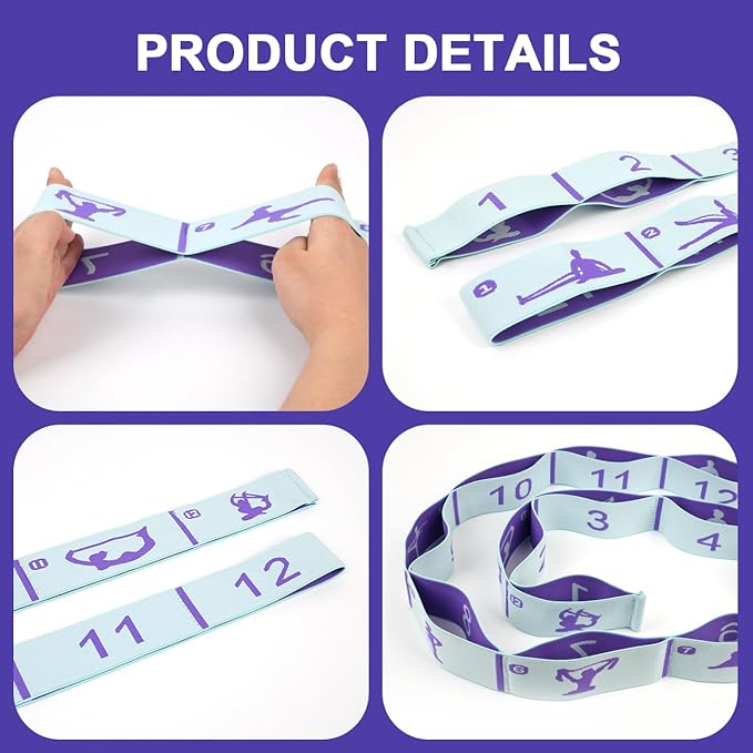 Elastic Yoga Stretching Strap with Loops, CEILIWEN Stretch Straps For Physical Therapy, Pilates Stretch Band, Elastic Exercise Bands, Leg Stretching Strap, Stretch Resistance Bands For Exercise-GravixFit