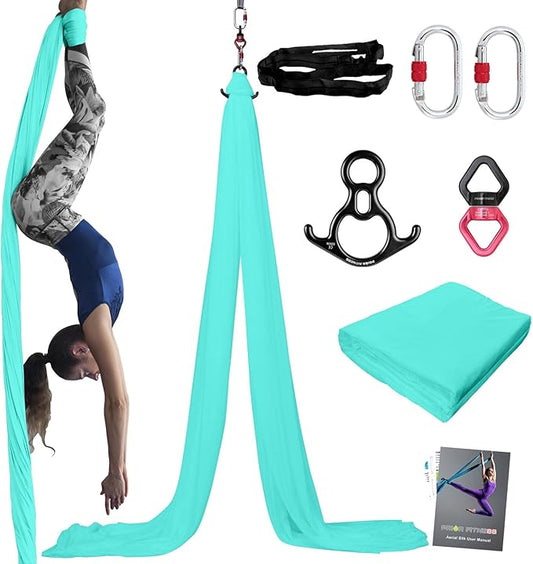 PRIOR FITNESS Aerial Silks Kit Colorful 9/15/20 Yards 40D Nylon Fabric Hammock Set With Hardware & Guide for All Levels Of Aerial Yoga Practice and Acrobatic Flying For Adults Aerial silk-GravixFit