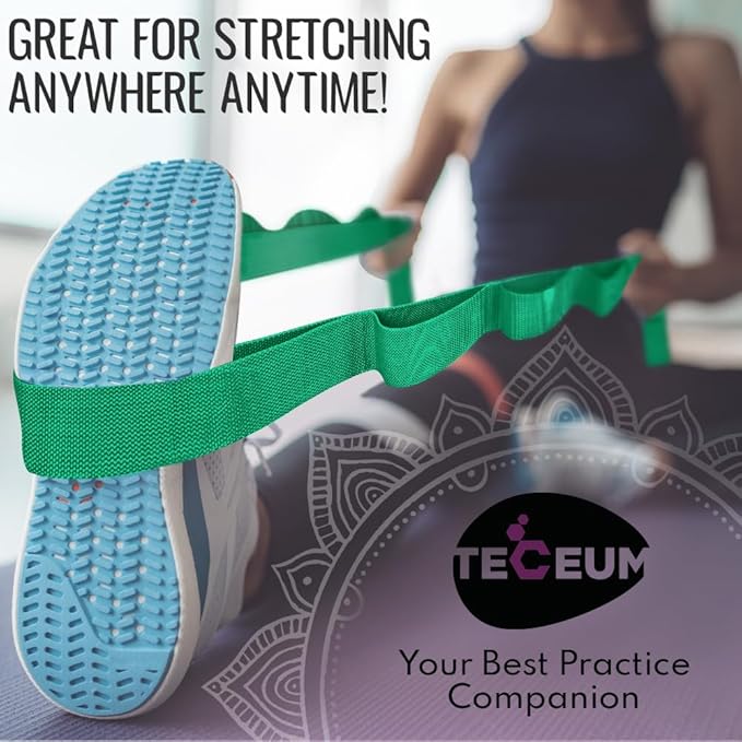 TECEUM Stretching Strap for Yoga & Physical Therapy – 10 Loops – Non-Elastic Leg Stretch Straps for Stretching, Exercising, Pilates, Post-Injury Rehabilitation for All Levels – Men & Women-GravixFit