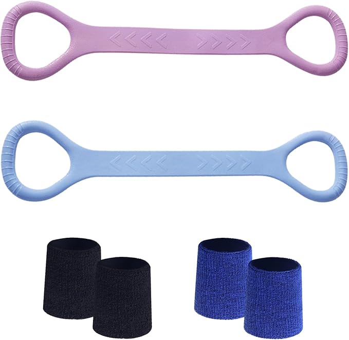 Figure 8 Fitness Resistance Band, Arm Back Shoulder Exercise Elastic Rope Stretch Fitness Band, Foot, Leg, Hand Stretcher, Arm Exerciser for Yoga Pilates Stretching Physical Therapy（Purple and Blue-GravixFit