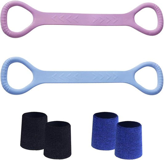 Figure 8 Fitness Resistance Band, Arm Back Shoulder Exercise Elastic Rope Stretch Fitness Band, Foot, Leg, Hand Stretcher, Arm Exerciser for Yoga Pilates Stretching Physical Therapy（Purple and Blue-GravixFit