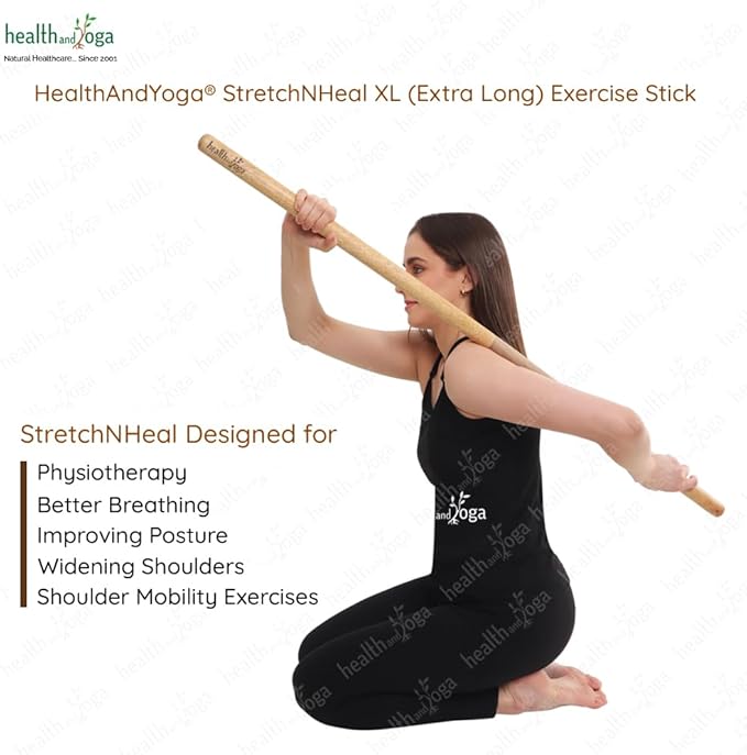HealthAndYoga™ StretchNHeal Collapsible Multi-Use Wooden Yoga Stick - Regular and XL - Portable Posture Corrector Pole, Stretch Mobility Stick, Physical Workout Exercise Dowel-GravixFit
