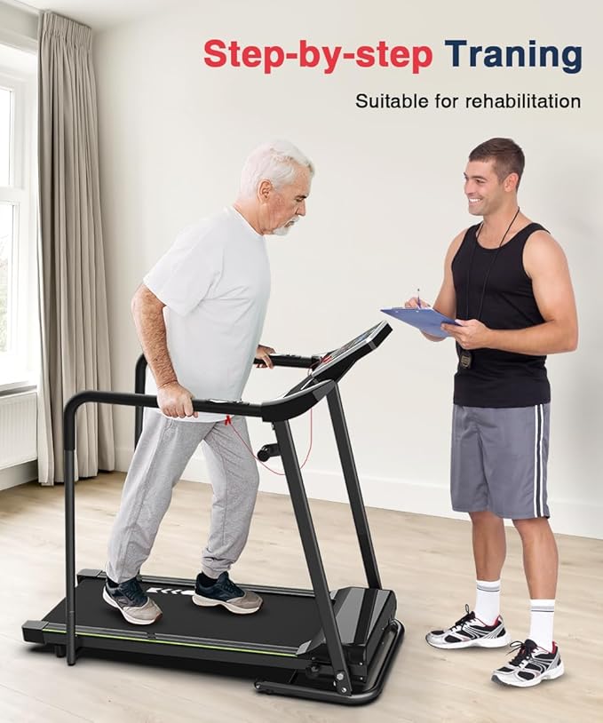 Redliro Walking Treadmill with Long Handrail for Balance, Recovery Fitness Exercise Machine Foldable for Home use with Holder for Phone & Cup,LCD Display, 300 lbs Capacity-GravixFit