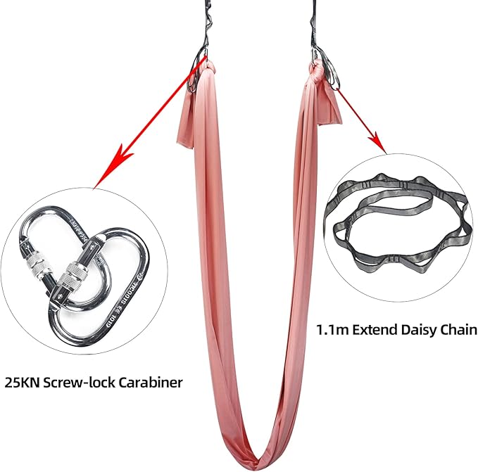 PRIOR FITNESS Yoga Straps Aerial Hammock Accessory Set, 2pcs Daisy Chain + 2pcs Carabiner, Aerial Silk Hardware with Daisy Chain Carabiner for Yoga Swing Pilates-GravixFit