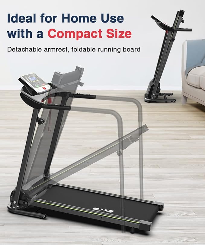 Redliro Walking Treadmill with Long Handrail for Balance, Recovery Fitness Exercise Machine Foldable for Home use with Holder for Phone & Cup,LCD Display, 300 lbs Capacity-GravixFit