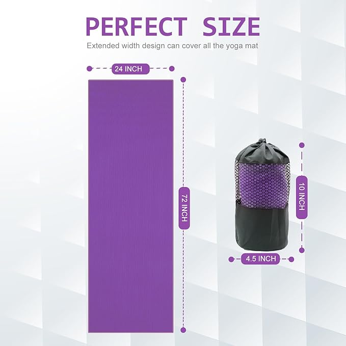 Eunzel Yoga Towel,Hot Yoga Mat Towel with Grip Dots Sweat Absorbent Non-Slip for Hot Yoga, Pilates and Workout 24" x72", Purple-GravixFit