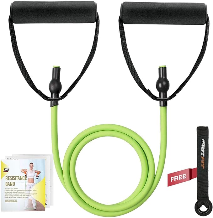 RitFit Single Resistance Exercise Band with Comfortable Handles - Ideal for Physical Therapy, Strength Training, Muscle Toning - Door Anchor and Starter Guide Included-GravixFit