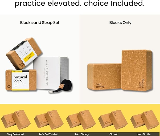 Premium Cork Yoga Blocks - Extra Large Yoga Block 2-Pack or Extra Tall 1-Pack for Inflexible Yogis | Natural, High-Density Cork for Superior Support & Stability | Optional Yoga Strap & Gift Box-GravixFit