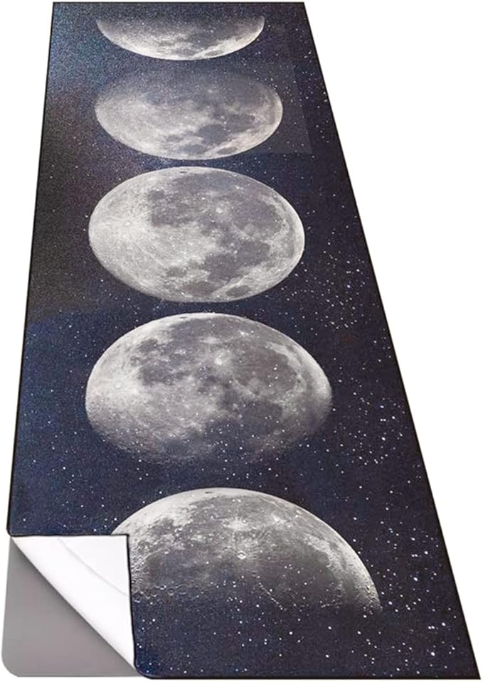 QiyI Yoga Mat Towel with Corner Pockets, Non Slip Sweat Absorbent Hot Yoga Towels, Soft Yoga Blankets with Travel Bag, Skidless Mat Cover for Workout, Gym, Fitness - 74"x26", Moon Cycle-GravixFit