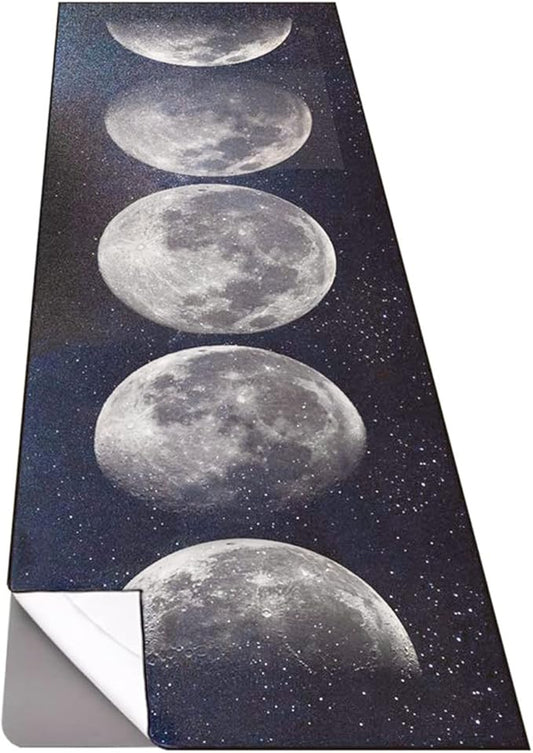 QiyI Yoga Mat Towel with Corner Pockets, Non Slip Sweat Absorbent Hot Yoga Towels, Soft Yoga Blankets with Travel Bag, Skidless Mat Cover for Workout, Gym, Fitness - 74"x26", Moon Cycle-GravixFit